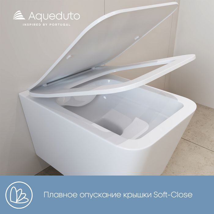 Комплект Унитаз подвесной Aqueduto Macio MAC0110 безободковый, с микролифтом, белый глянцевый + Инсталляция Ewrika ProLT 0026-2020 + Кнопка 0042 белая