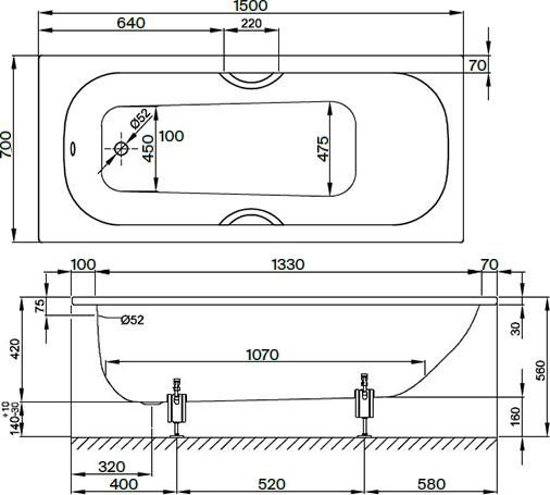 Ванна Bette Form 2020 2941-000 AD PLUS AR 1500х700х420 мм, с шумоизоляцией, BetteGlasur Plus,BetteАнтислип, белый