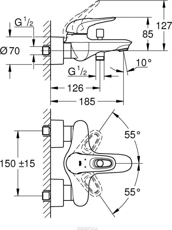 Смеситель для ванны Grohe Eurostyle 23726LS3 белая луна