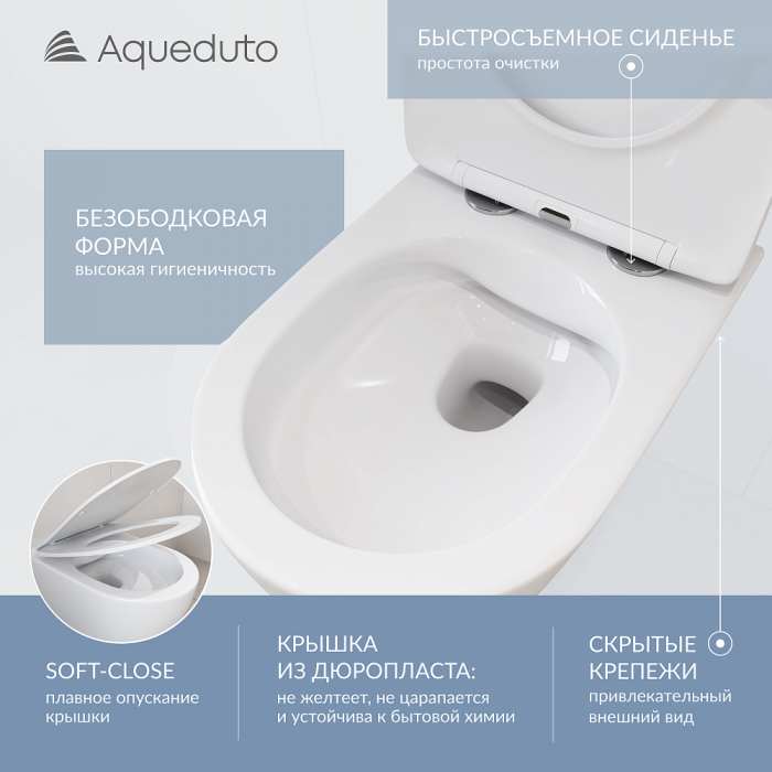 Комплект унитаз с инсталляцией Aqueduto AQDS028, кнопка смыва, сиденье микролифт