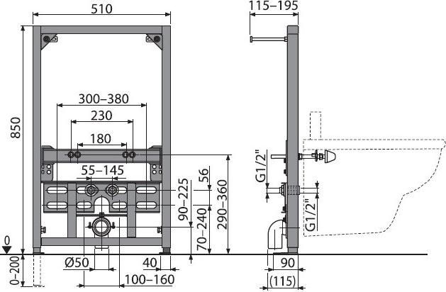 Инсталляция для биде AlcaPlast A105/850