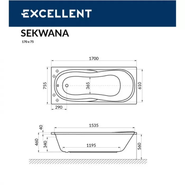 Акриловая ванна Excellent Sekwana 170х75 WAEX.SEK17.SMARTNANO.CR хром, белый