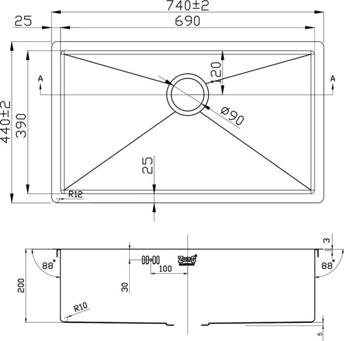 Кухонная мойка Zorg Inox PVD 7444 GRAFIT, графит