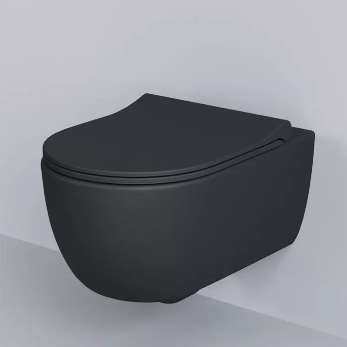 Подвесной унитаз Ambassador Abner 103T20201R-102T20201S, безободковый, с сиденьем микролифт, цвет черный матовый
