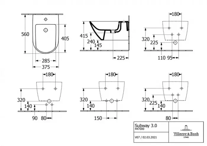 Подвесное биде Villeroy&Boch Subway 3.0 447000R1 альпийский белый