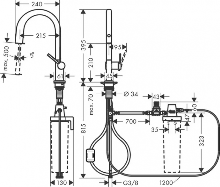 Смеситель для кухни Hansgrohe Aqittura M91 FilterSystem 210 76803670, черный матовый