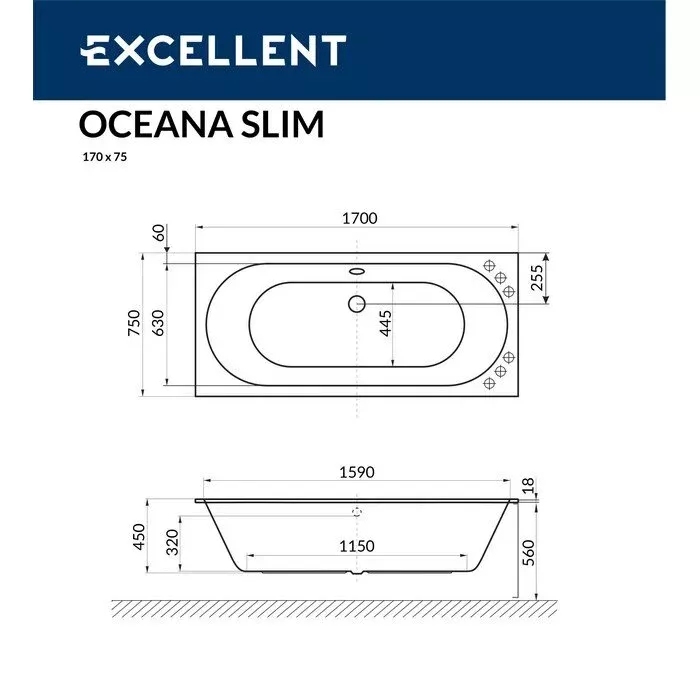 Акриловая ванна Excellent Oceana 170х75 WAEX.OCE17S.SMART.CR хром, белый
