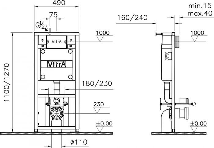 Комплект VitrA Arkitekt 9005B003-7211 кнопка хром