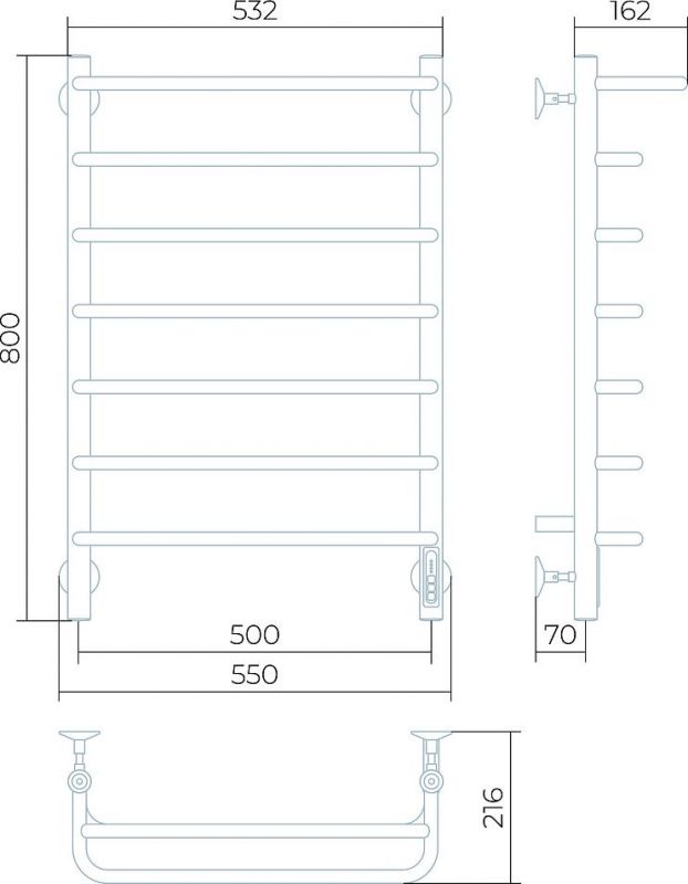 Полотенцесушитель электрический Larusso Стандарт П7 50x80 4670078536426 с полкой, хром