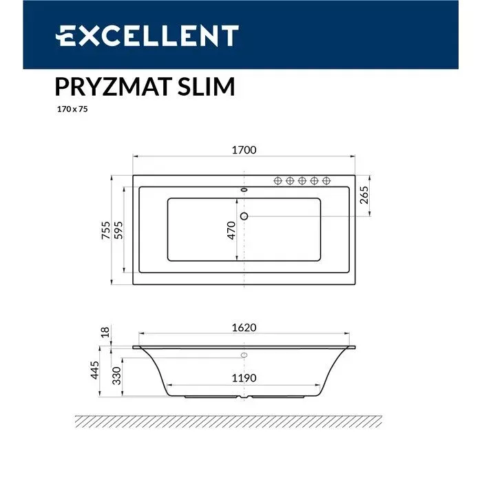 Акриловая ванна Excellent Pryzmat 170х75 WAEX.PRY17S.SMART.GL золото, белый