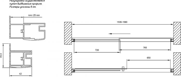 Душевая дверь Vegas Glass ZP NOVO 155 01 01, стекло прозрачное, белый