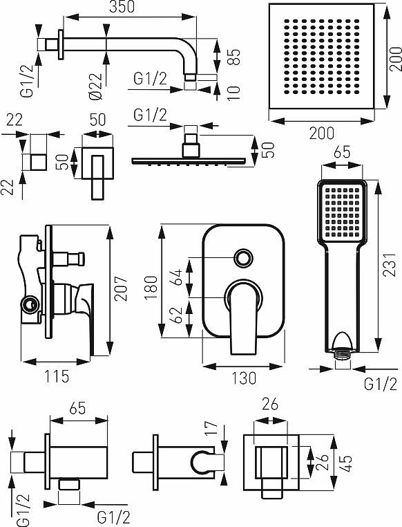 Душевая система Ferro Algeo Square BAQ7P-SET1-S, хром