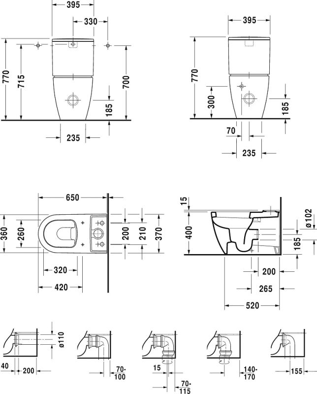 Унитаз-компакт Duravit ME by Starck 2170090000 с бачком ME by Starck 0938100005 подключение снизу слева