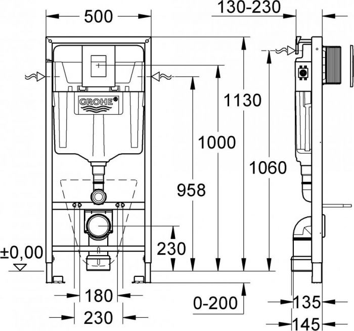 Комплект Подвесной унитаз Gustavsberg Hygienic Flush WWC 5G84HR01 безободковый + Система инсталляции для унитазов Grohe Rapid SL 38775001 4 в 1 с кно