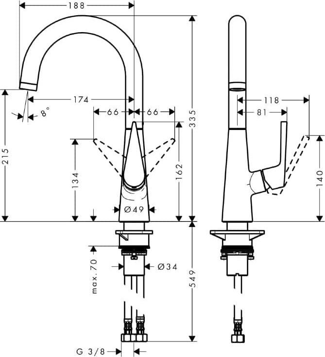 Смеситель для кухни Hansgrohe Talis S 72814800, сталь