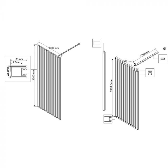 Душевая перегородка Vincea Walk-In HP Art VSW-1HP100FLB 100 см, черный матовый, стекло рифленое