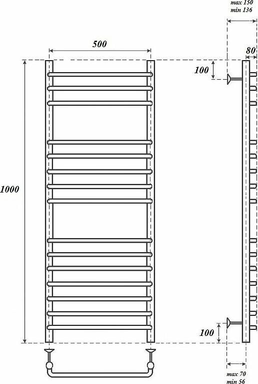 Полотенцесушитель водяной Point PN09150S П15 500x1000, хром