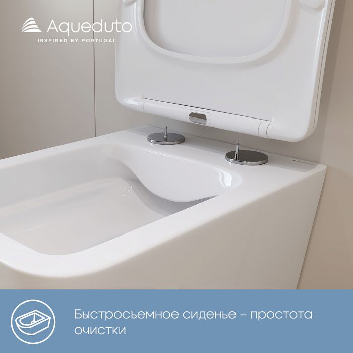 Комплект Унитаз подвесной Aqueduto Macio MAC0110 безободковый, с микролифтом, белый глянцевый + Инсталляция Ewrika ProLT 0026-2020 + Кнопка 0042 белая