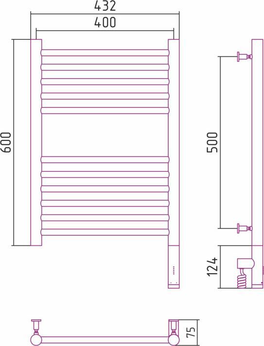 Полотенцесушитель электрический Сунержа Богема 3.0 600x400 032-5805-6040 МЭМ правый, золото матовое