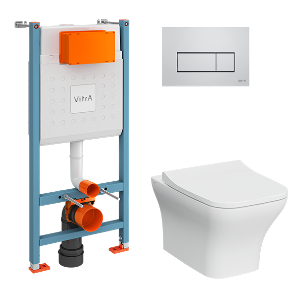 Унитаз с инсталляцией VitrA Mia Square L-box кнопка хром 9875B003-7201