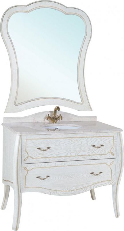 Тумба с раковиной Bellezza Грация Люкс 90 белая патина золото