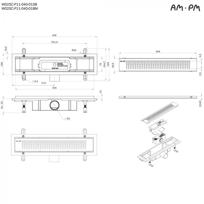 Душевой трап AM.PM PrimeFlow W02SC-P11-040-01SB хром матовый