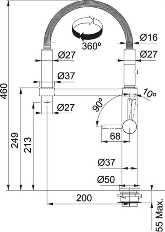 Смеситель для кухонной мойки Franke Pescara Semi-Pro 360 115.0545.136, чёрный матовый