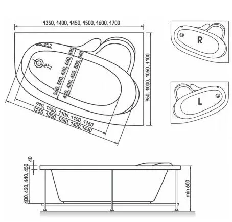 Акриловая ванна Relisan Ariadna 145х95 Гл000001415 белый