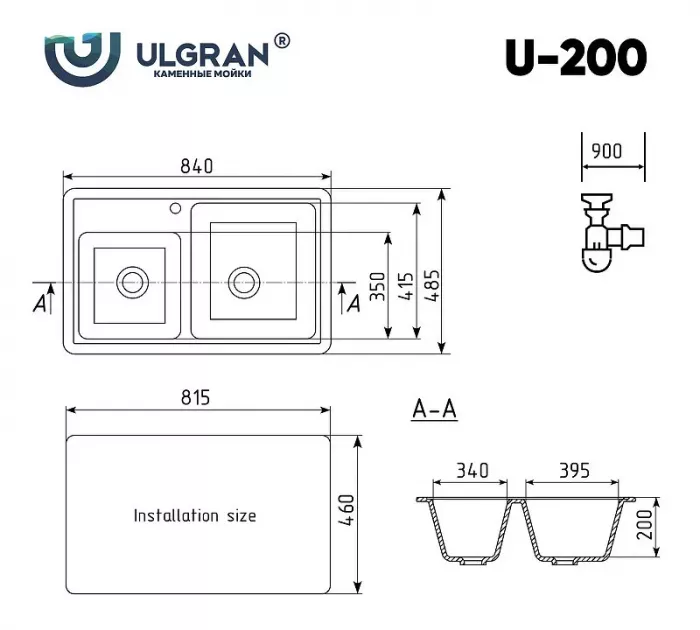 Кухонная мойка Ulgran U-200 U-200-344 черный