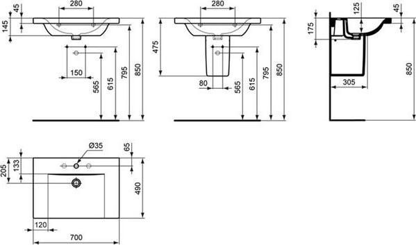 Раковина 70 см Ideal Standard Connect E812801, белый