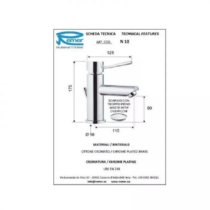 Смеситель для раковины Remer Minimal N10 хром