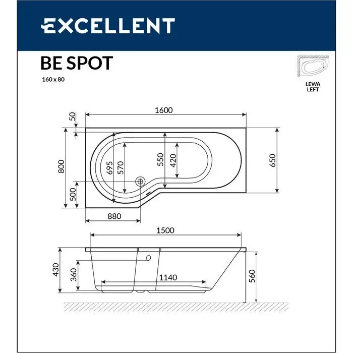 Акриловая ванна Excellent Be Spot 160х80 WAEX.BSL16.SOFT.BR бронза, белый