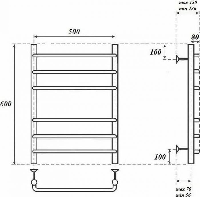 Полотенцесушитель водяной Point PN09156 П6 500x600, хром