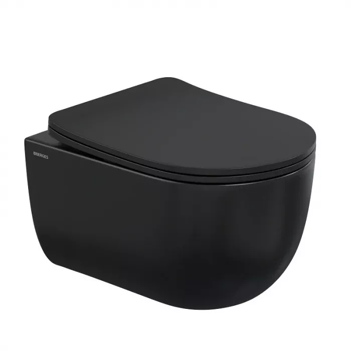 Комплект Berges: инсталляция Berges Novum 525 043326, с унитазом Ventas Black, сиденье дюропласт с микролифтом быстросъемное, клавиша F5 soft touch, черный