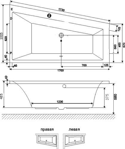 Акриловая ванна Excellent Sfera 170x100 левая