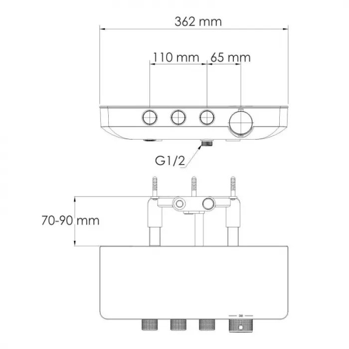Смеситель для ванны с душем WasserKRAFT Elbe 7400 7499 Thermo хром, черный