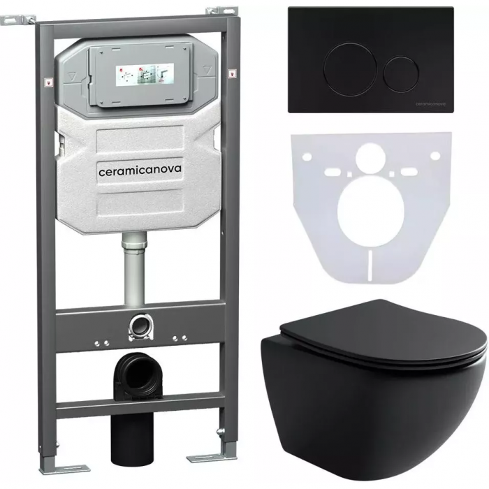 Комплект инсталляция с подвесным унитазом Ceramica Nova Metropol CN4002MB_1001B_1000 с сиденьем микролифт и черной клавишей смыва
