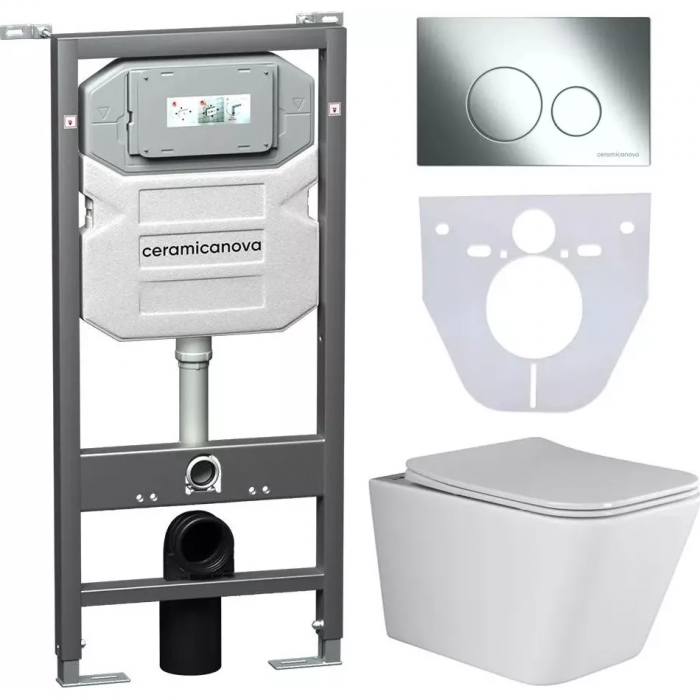 Комплект инсталляция с подвесным унитазом Ceramica Nova Metric CN3007_1001CH_1000 с сиденьем микролифт и клавишей смыва хром