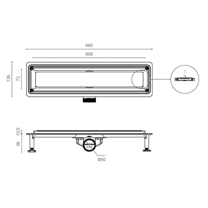 Дренажный канал Ctesi Flow Line Gold, BK4024530/1, 60 см, решетка под плитку золото, лотка серый