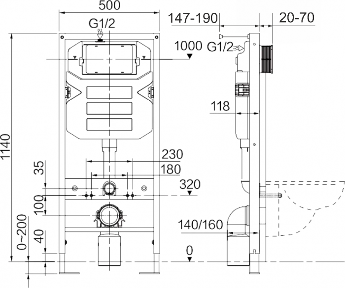 Комплект унитаз с инсталляцией Ceramica Nova Metropol CN4002MB_1002M_1000 с сиденьем микролифт и клавишей смыва хром матовый