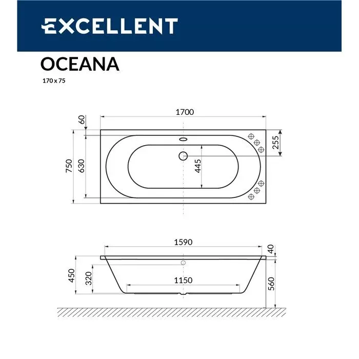 Акриловая ванна Excellent Oceana 170х75 WAEX.OCE17.LINE.CR хром, белый