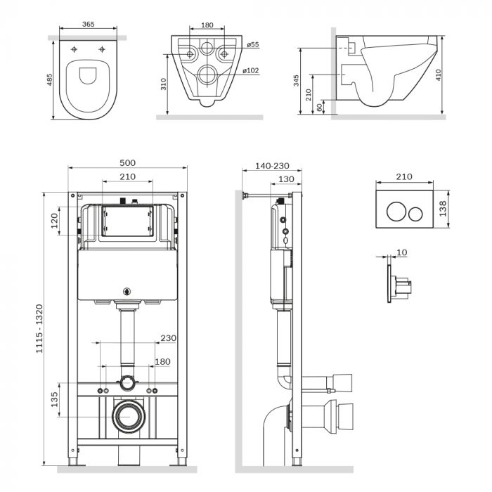 Унитаз с инсталляцией AM.PM Spirit V2.0 IS49038.701700MB черный, кнопка матовый черный