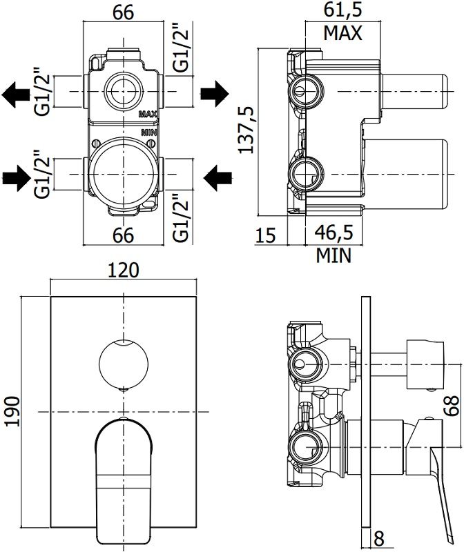 Смеситель для душа Paffoni Tilt TI018BO/M с внутренней частью, белый