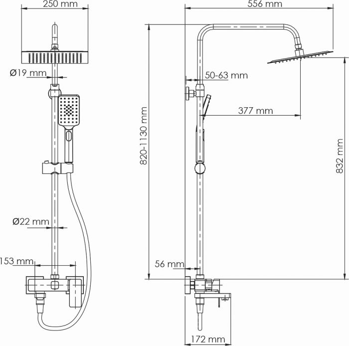 Душевая система WasserKRAFT A27701, черный матовый