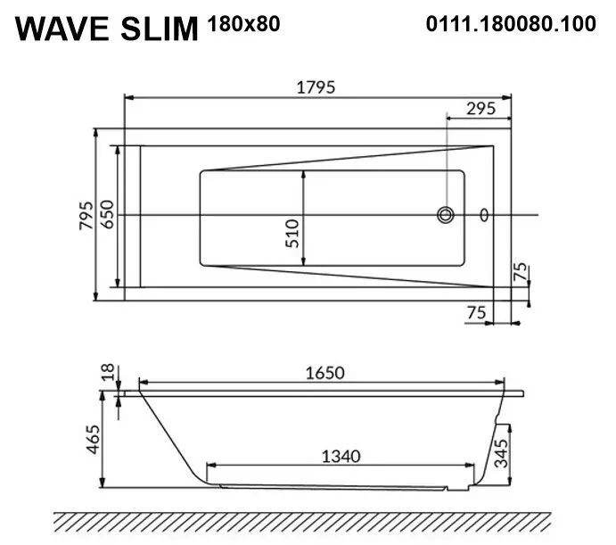 Акриловая ванна Whitecross Wave Slim 180х80 0111.180080.100.LINENANO.GL золото, белый