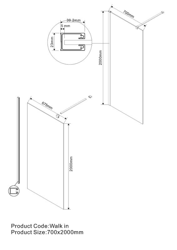 Душевая перегородка Vincea Walk-In VSW-1H700CLB 70 см, черный, стекло прозрачное