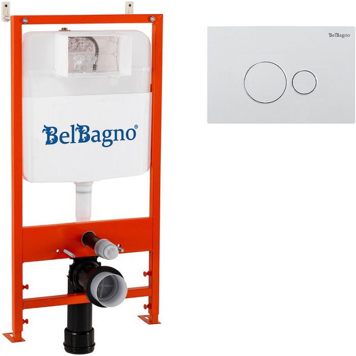 Инсталляция для подвесного унитаза BelBagno BB026/BB082BL с белой глянцевой клавишей смыва