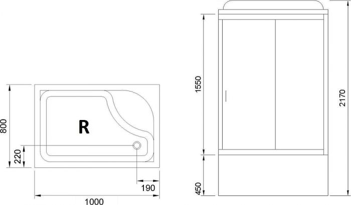 Душевая кабина 100х80 см Royal Bath BP RB8100BP6-WC-CH-R стекло матовое
