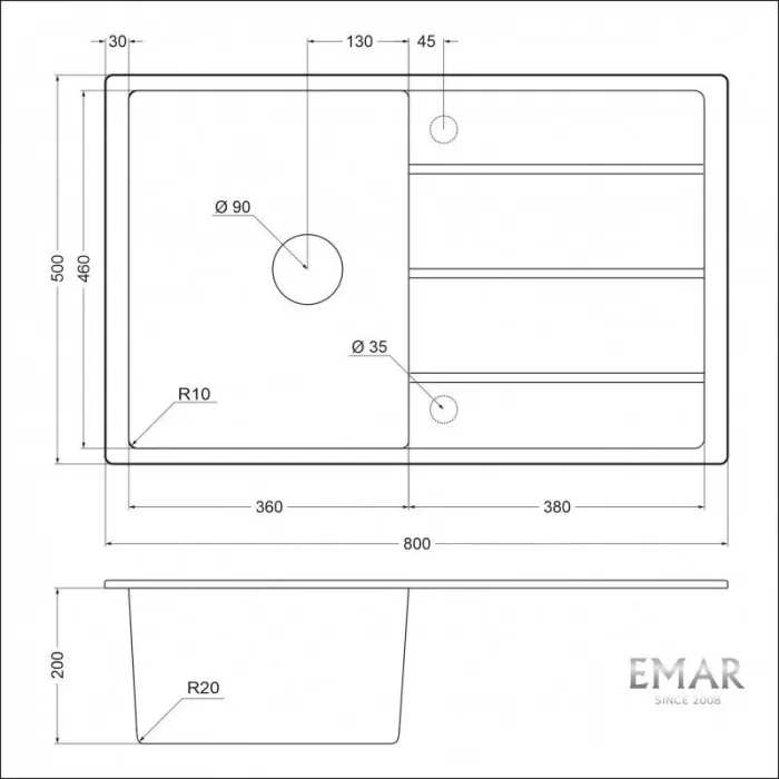 Кухонная мойка Emar Quartz EMQ-1800.Q Барит серый