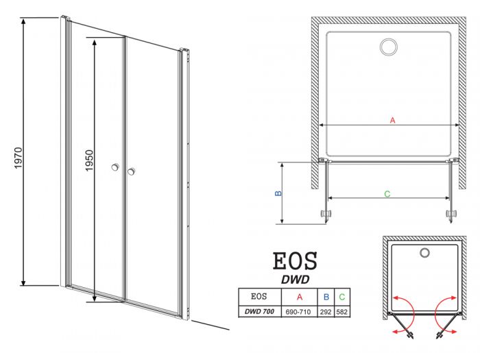 Душевая дверь в нишу Radaway EOS DWD 70 прозрачное стекло